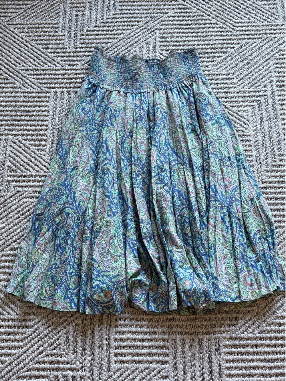 Lauren Ralph Lauren Smocked Waist Paisley Midi Skirt 100% Cotton size Xl